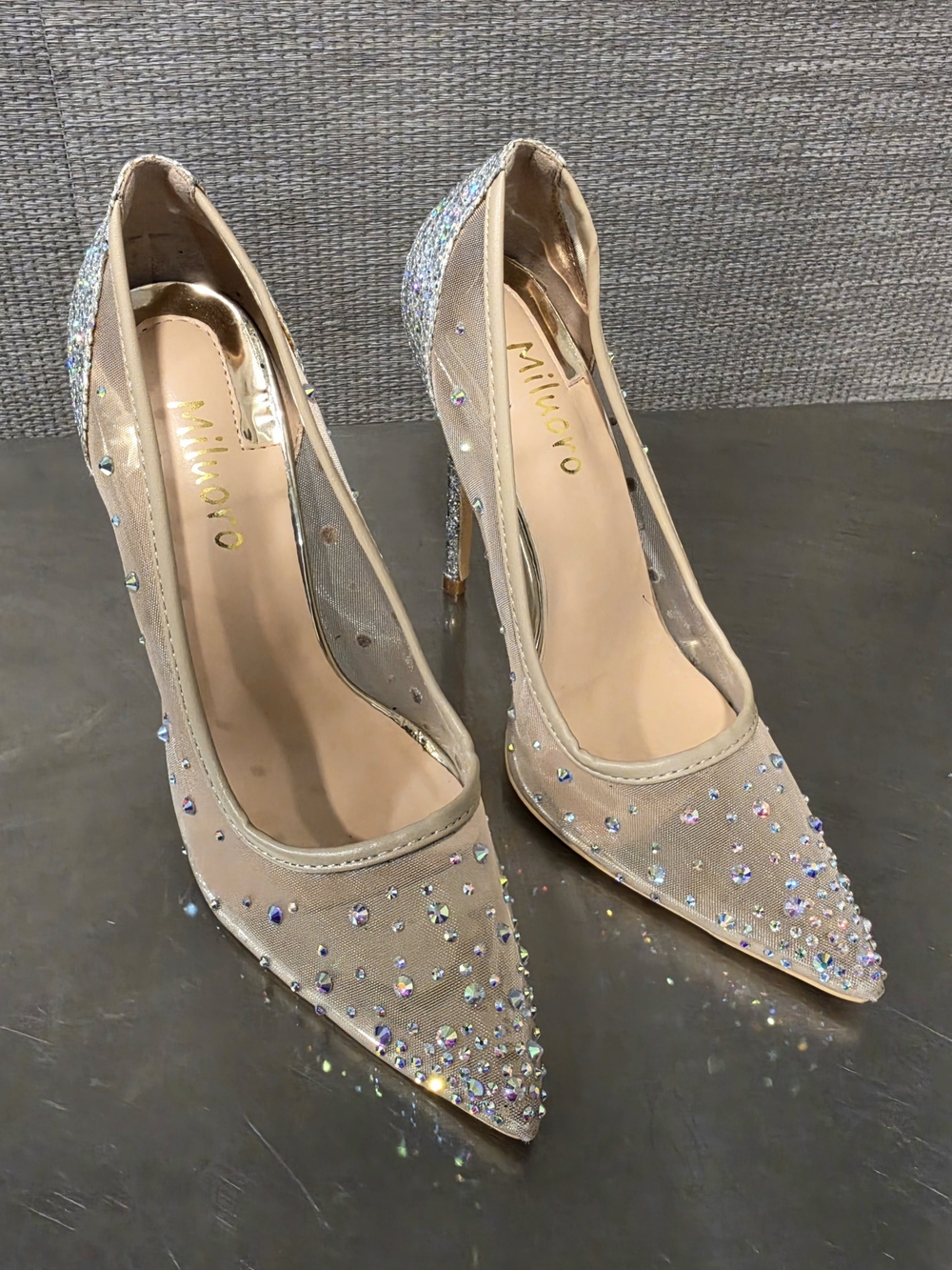 Nude Mesh Crystal Rhinestone Stiletto Heels | Size 5.5 / EU 36 Sparkly Glam